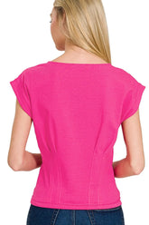 Zenana Gathered Waist Round Neck Top OutfitFlow